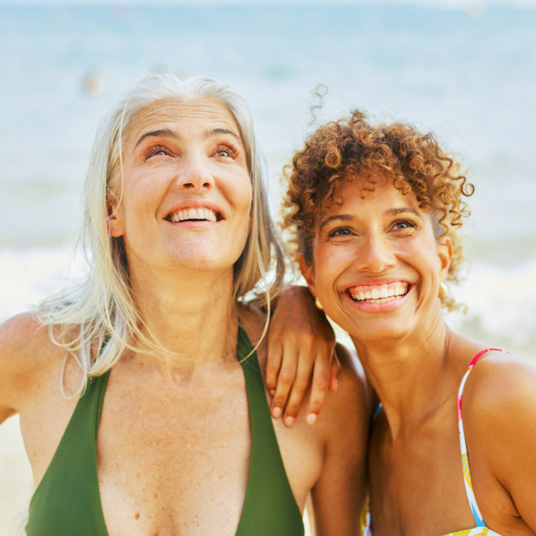Two women looking up